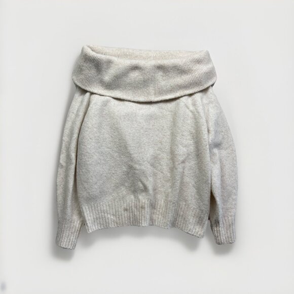 H&M Beige / Off White Off The Shoulder Wool Blend Knit Chumky Sweater Size M - Picture 1 of 16